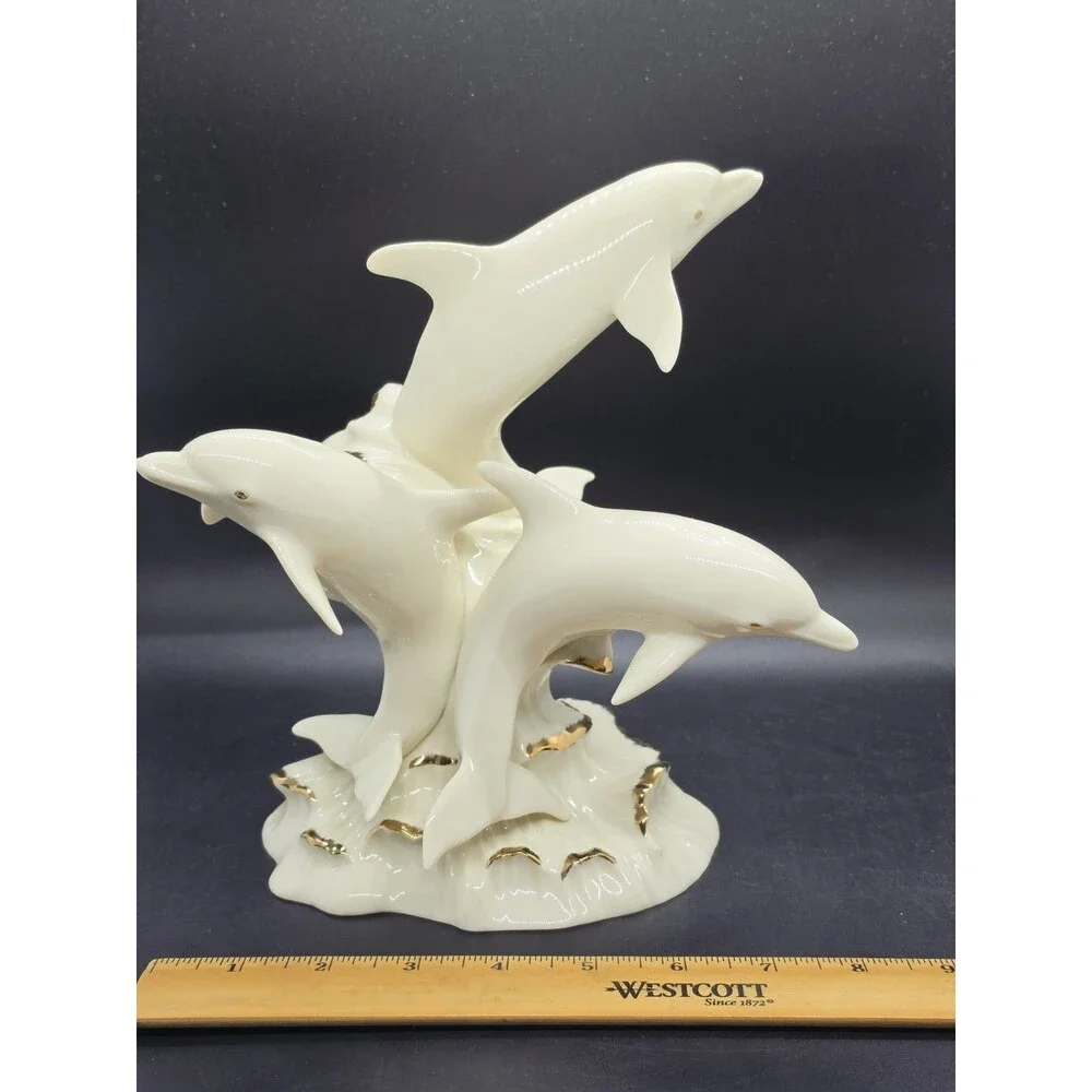 Vintage Lenox Dolphins of Splendor Gold Trim Ocean Waves Figurine Statue 8